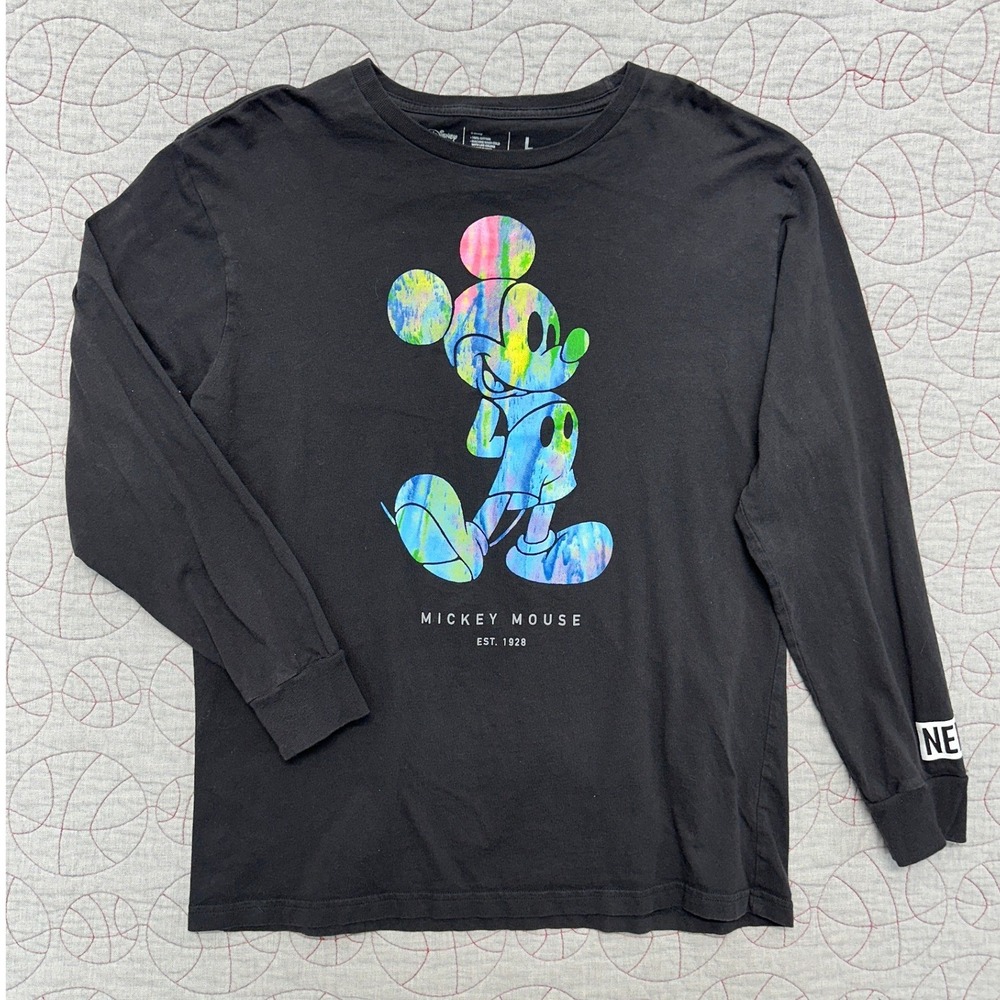 Neff Disney T-Shirt Black Mickey Mouse Tie Dye Long Sleeve / Men's Large